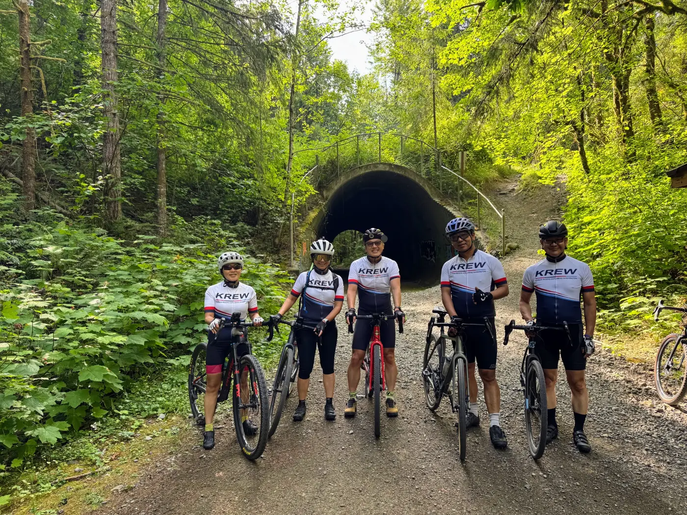 KREW cyclists on a forest gravel route in Washington