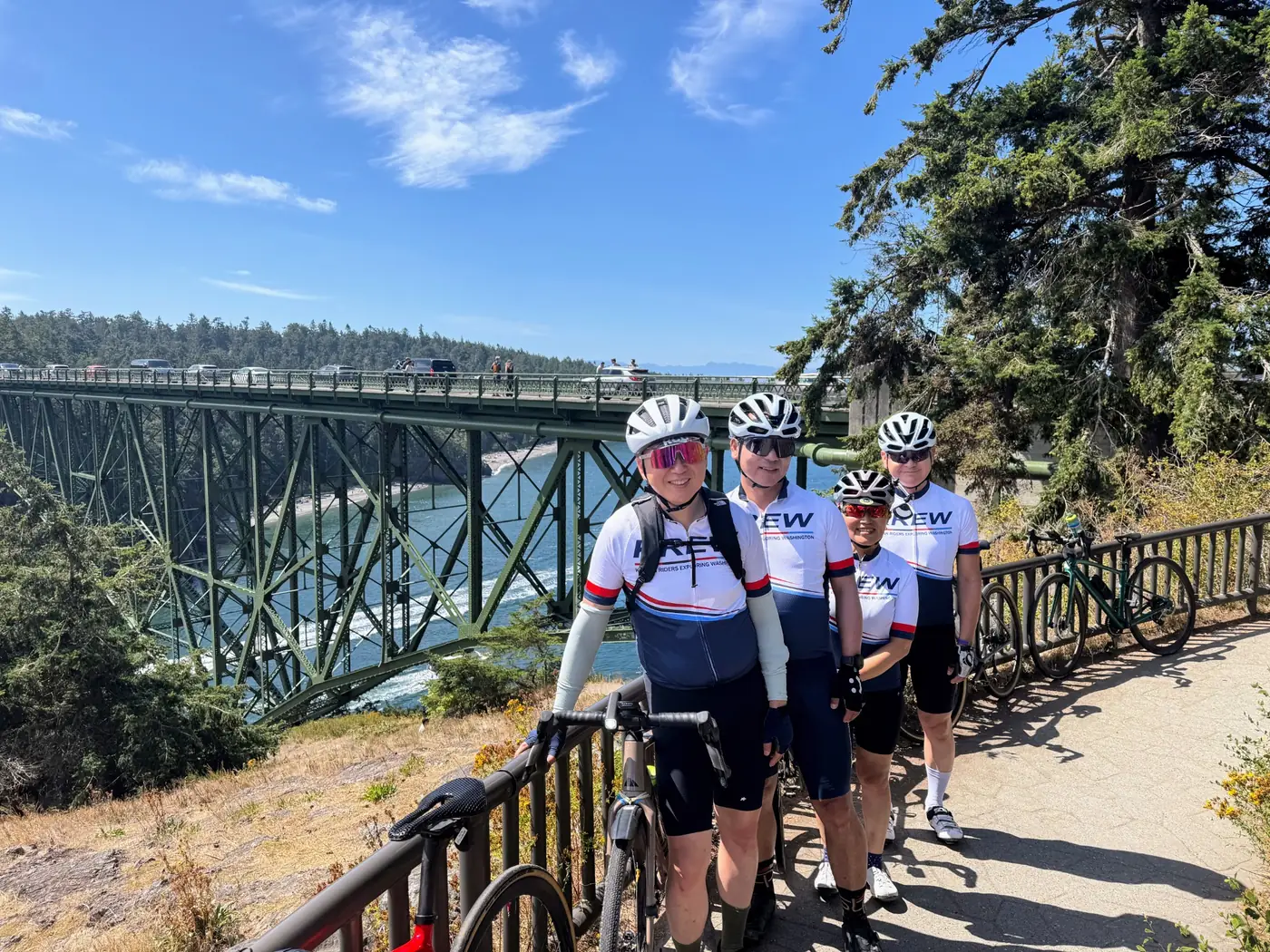 KREW cyclists at a scenic bridge overlook