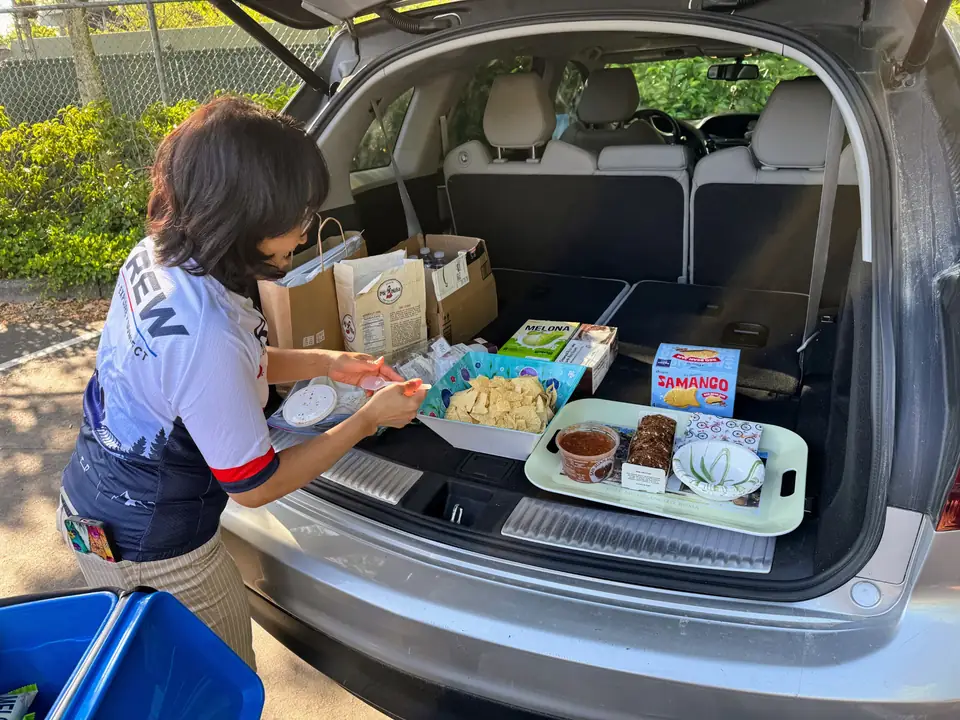 Ride support snacks being prepared from a support vehicle